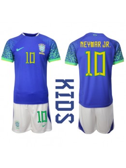 Billige Brasil Neymar Jr #10 Bortedraktsett Barn VM 2022 Kortermet (+ Korte bukser)